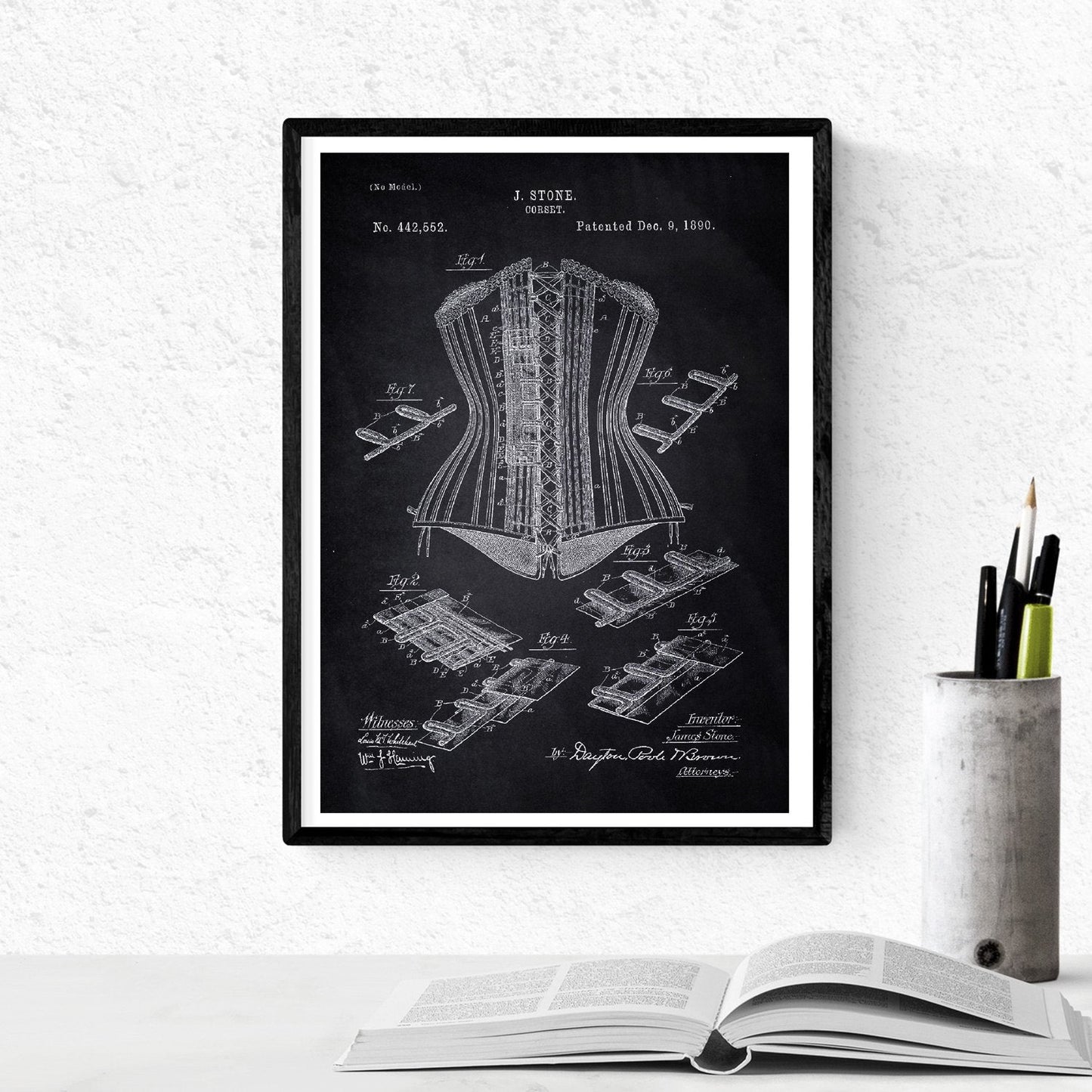 Negro - Pack de 4 Láminas con Patentes de Moda. Set de Posters con inventos y Patentes Antiguas.-Artwork-Nacnic-Nacnic Estudio SL