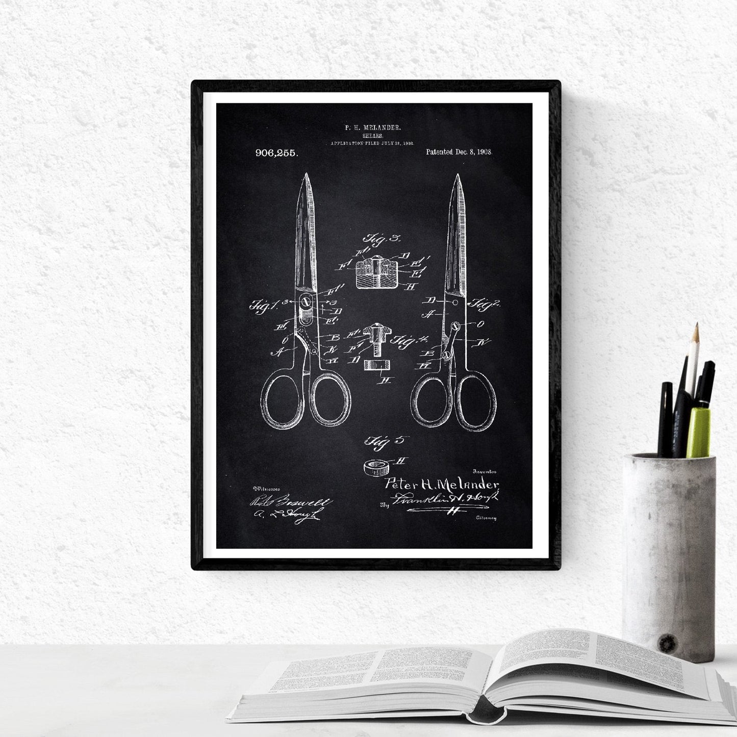 Negro - Pack de 4 Láminas con Patentes de Peluquería. Set de Posters con inventos y Patentes Antiguas.-Artwork-Nacnic-Nacnic Estudio SL