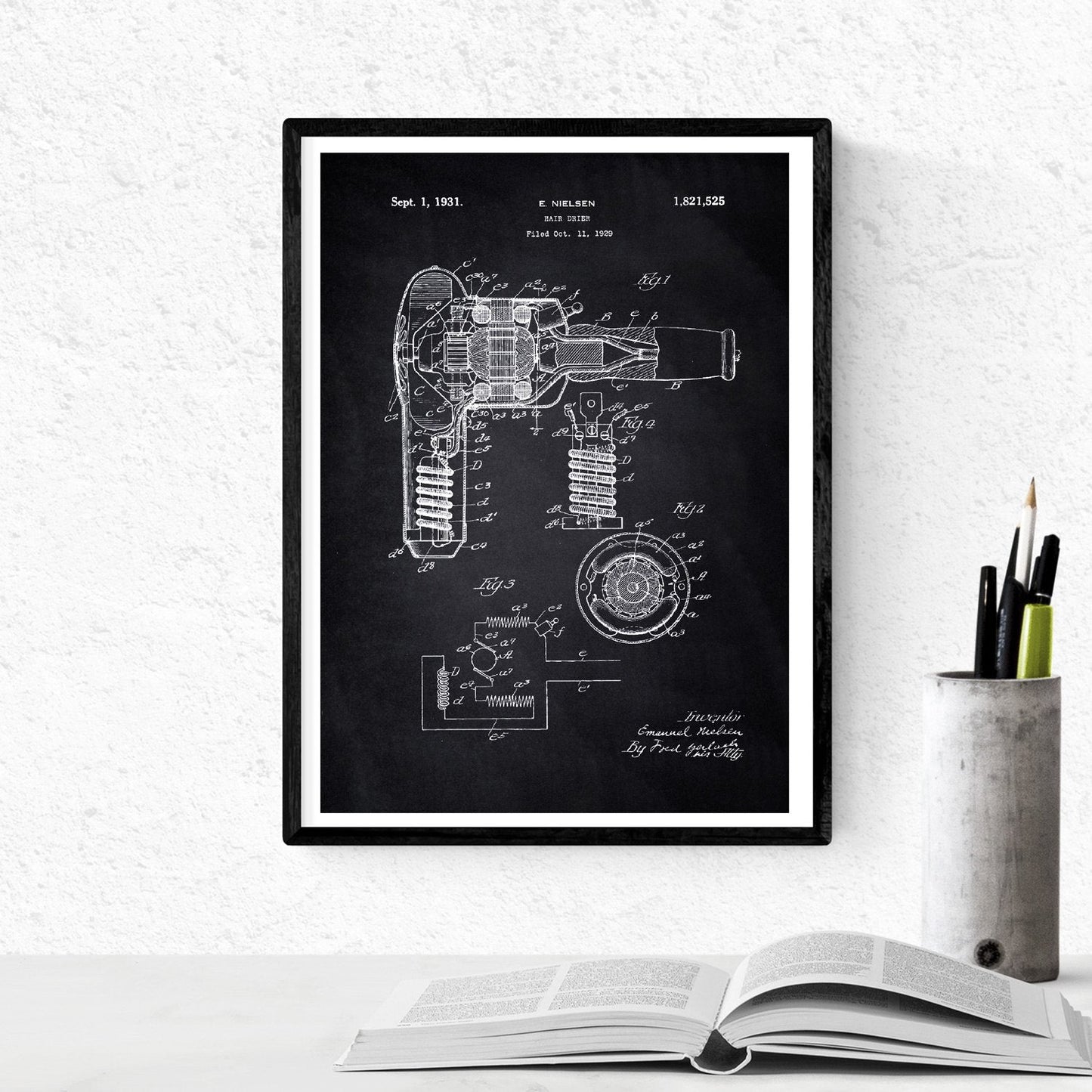 Negro - Pack de 4 Láminas con Patentes de Peluquería. Set de Posters con inventos y Patentes Antiguas.-Artwork-Nacnic-Nacnic Estudio SL