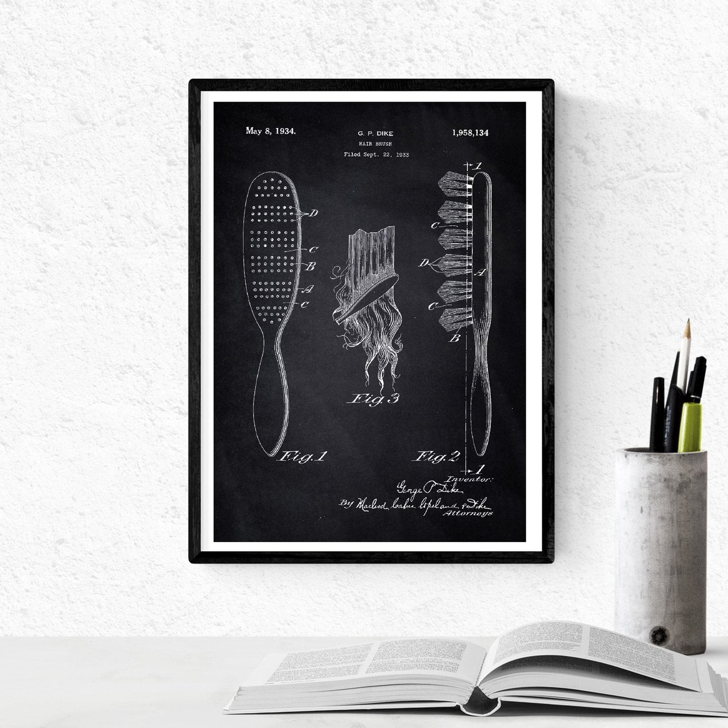 Negro - Pack de 4 Láminas con Patentes de Peluquería. Set de Posters con inventos y Patentes Antiguas.-Artwork-Nacnic-Nacnic Estudio SL