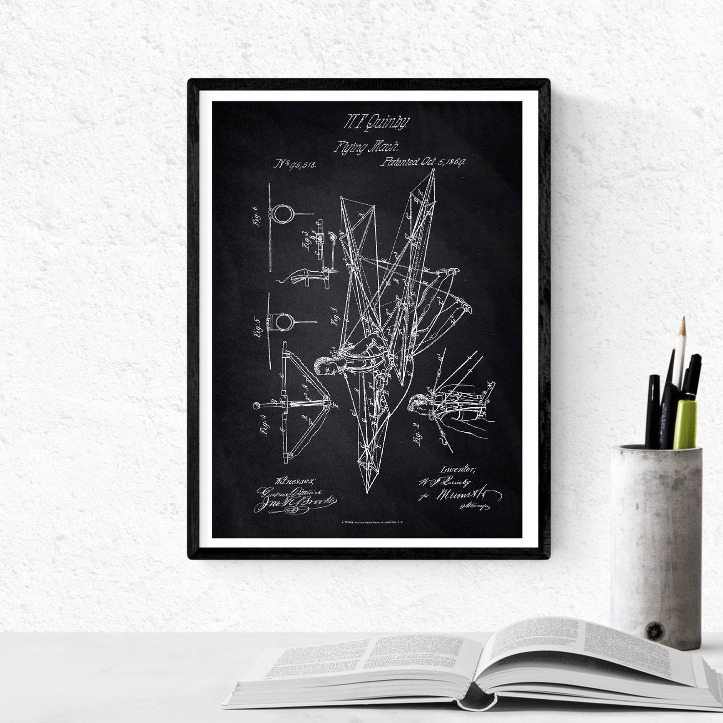 Negro - Pack de 4 Láminas con Patentes de PLANEADORES. Set de Posters con inventos y Patentes Antiguas.-Artwork-Nacnic-Nacnic Estudio SL