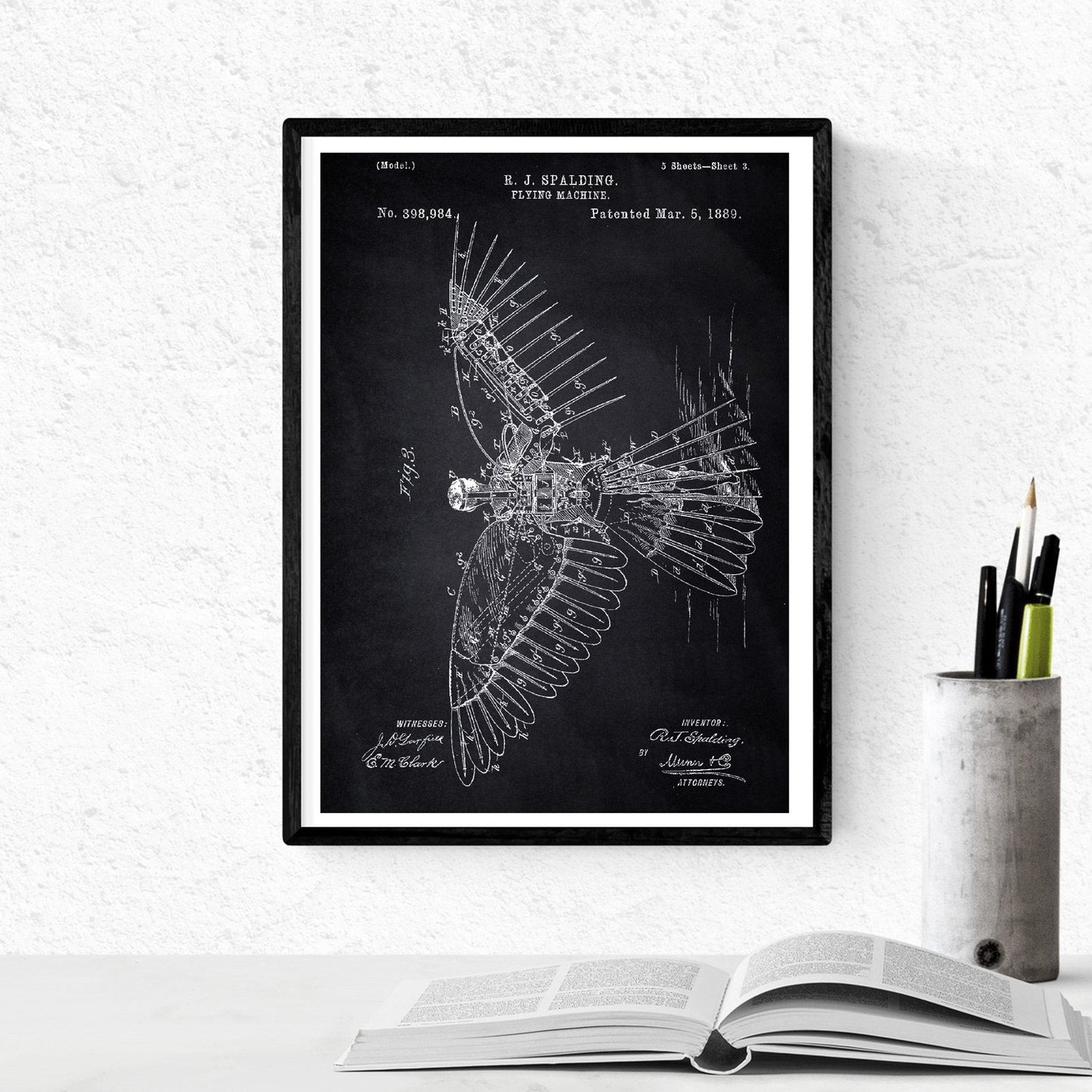 Negro - Pack de 4 Láminas con Patentes de PLANEADORES. Set de Posters con inventos y Patentes Antiguas.-Artwork-Nacnic-Nacnic Estudio SL