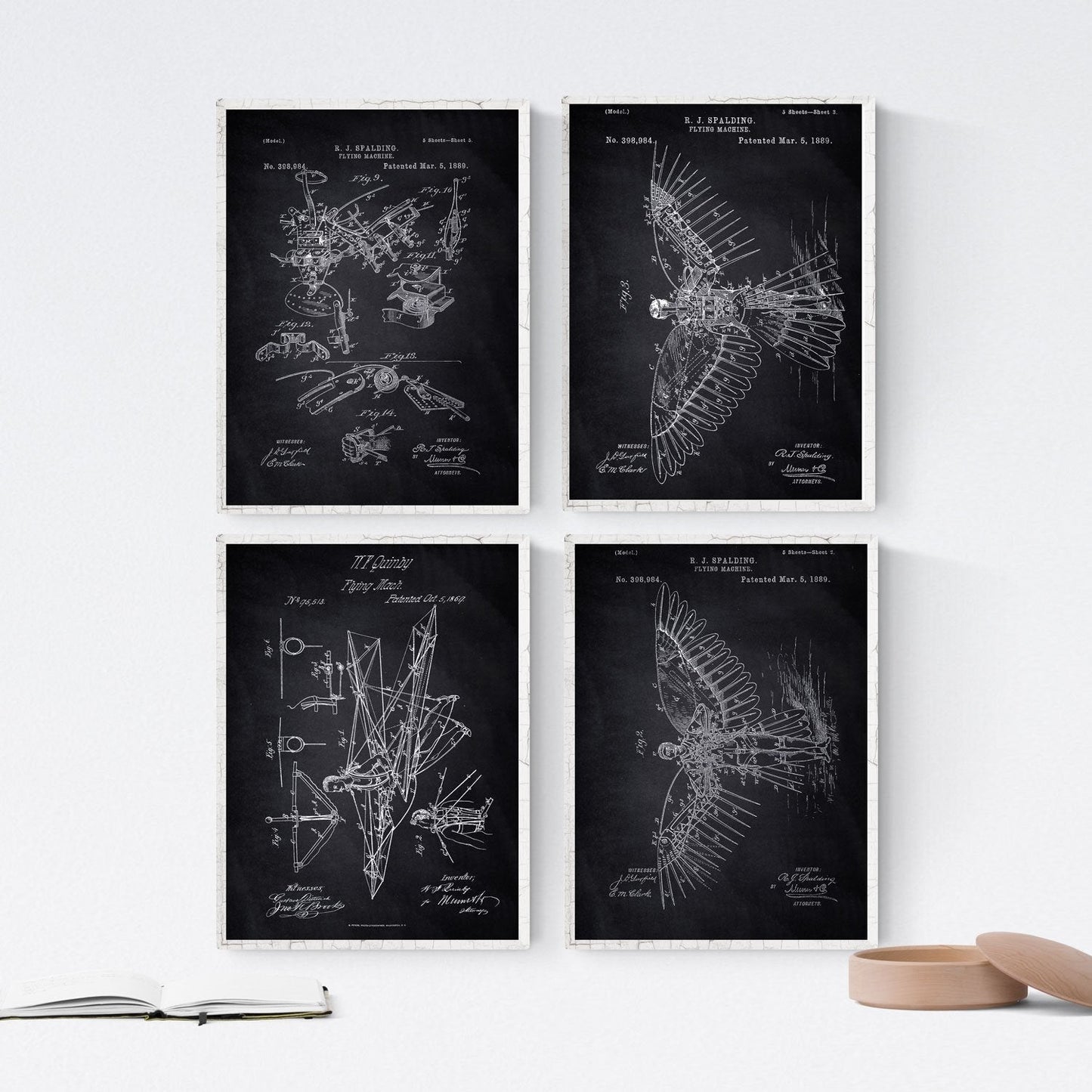 Negro - Pack de 4 Láminas con Patentes de PLANEADORES. Set de Posters con inventos y Patentes Antiguas.-Artwork-Nacnic-Nacnic Estudio SL
