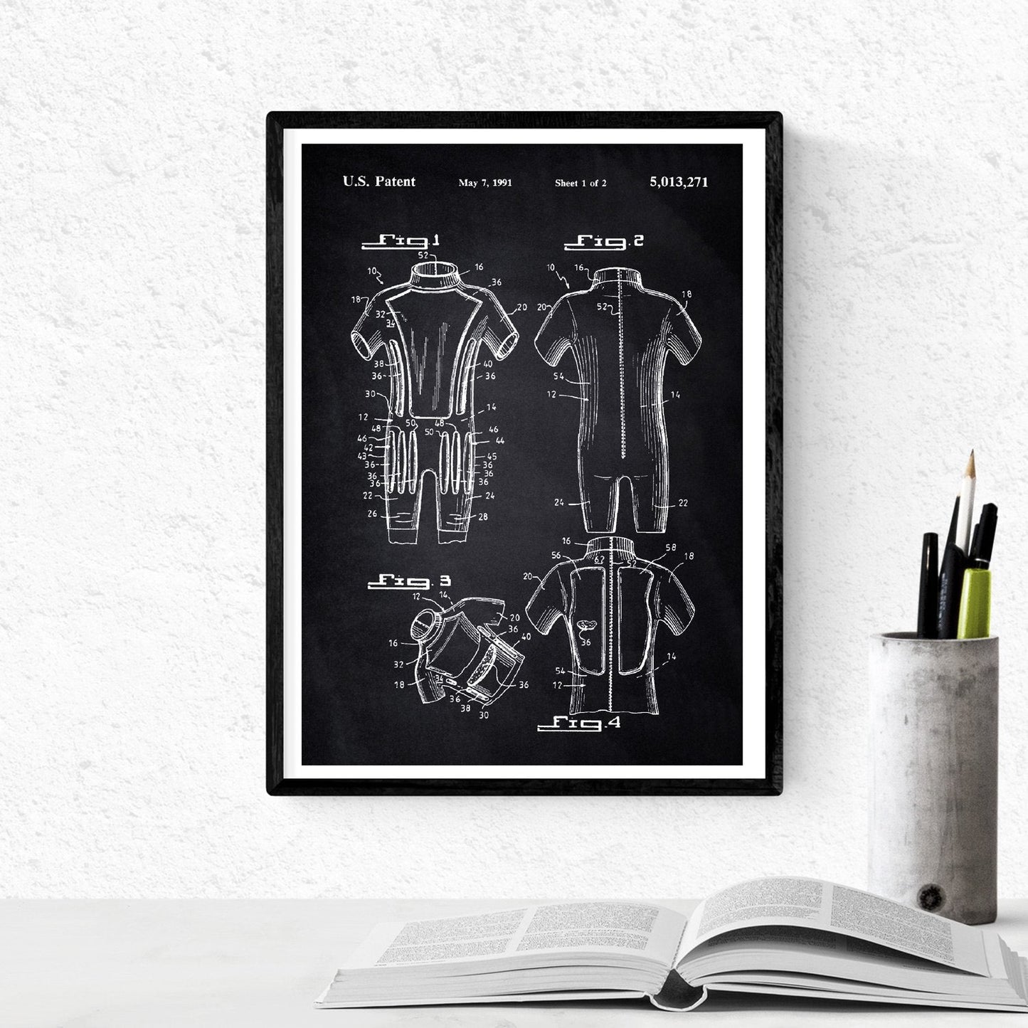 Negro - Pack de 4 Láminas con Patentes de Surf. Set de Posters con inventos y Patentes Antiguas.-Artwork-Nacnic-Nacnic Estudio SL