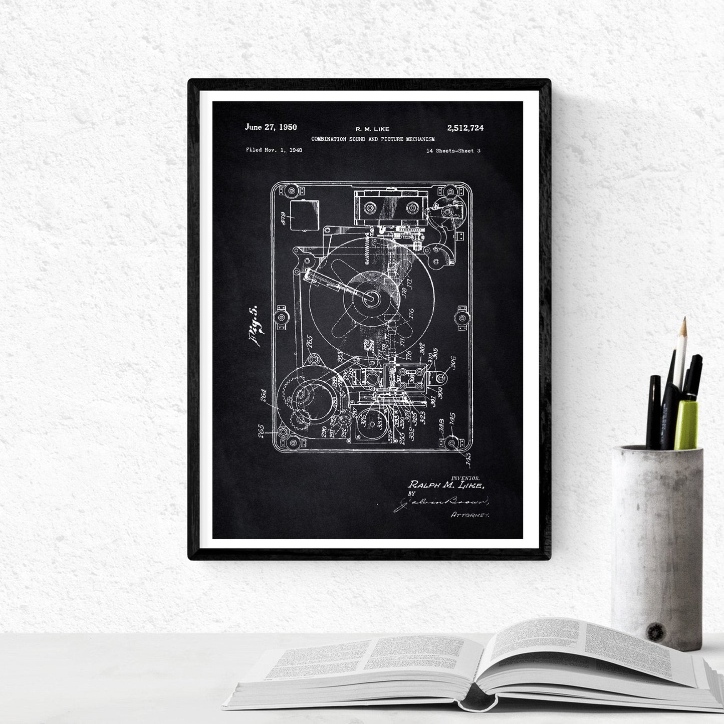 Negro - Pack de 4 Láminas con Patentes de Tocadiscos. Set de Posters con inventos y Patentes Antiguas.-Artwork-Nacnic-Nacnic Estudio SL