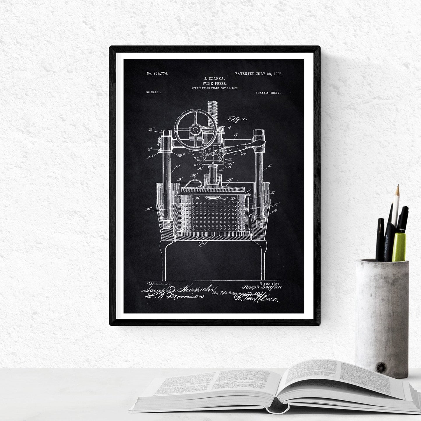 Negro - Pack de 4 Láminas con Patentes de Vino. Set de Posters con inventos y Patentes Antiguas.-Artwork-Nacnic-Nacnic Estudio SL