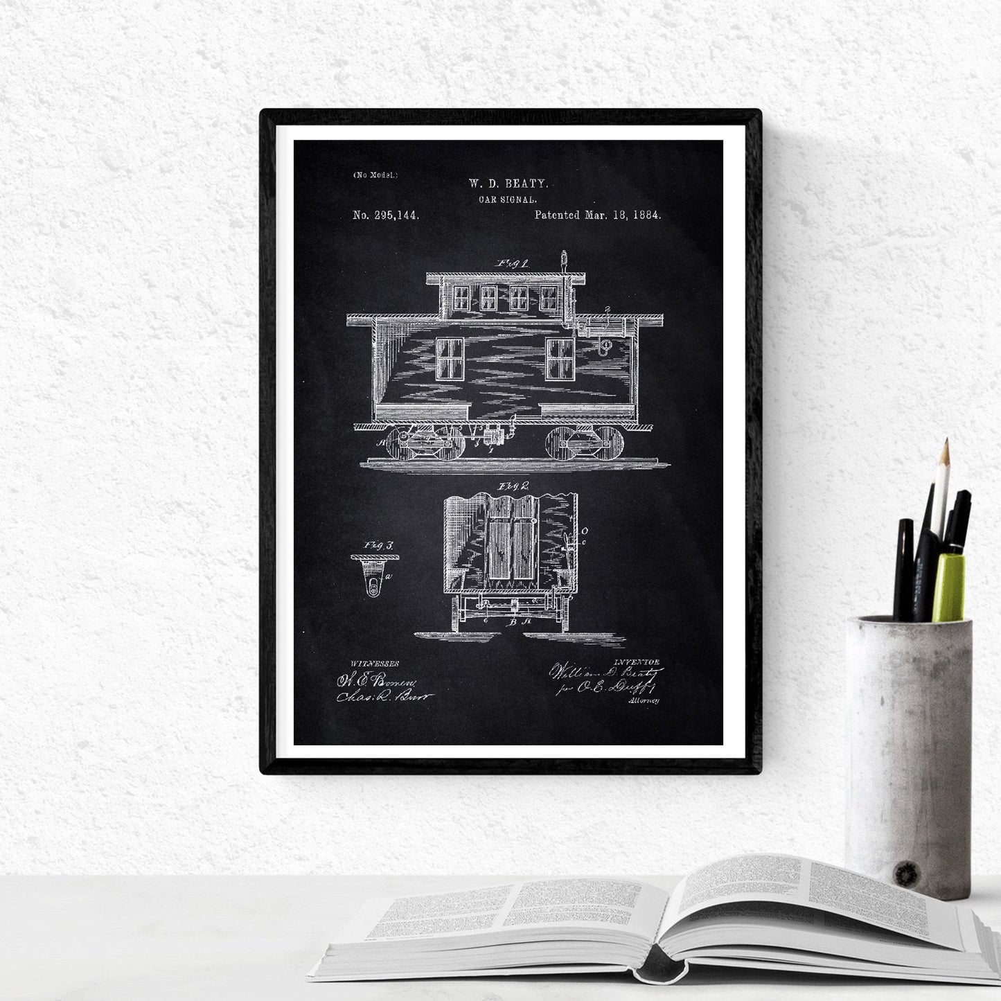 Negro - Pack de 4 láminas con Patentes del Ferrocarril. Set de Posters con inventos y Patentes Antiguas-Artwork-Nacnic-Nacnic Estudio SL