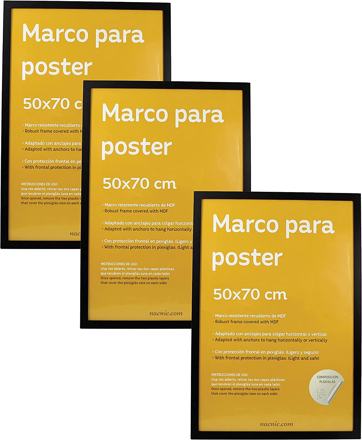 Pack 4 Marcos De Madera Mdf Clara Y Vidrio Acrílico Protección Y