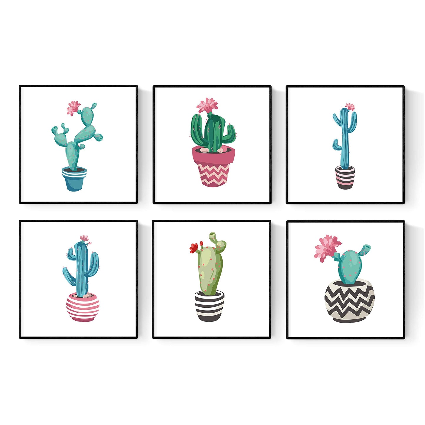Pack 6 Cactus ILLUSTRATED sheets. Six Plates 20x20cm size-Artwork-Nacnic-Nacnic Estudio SL