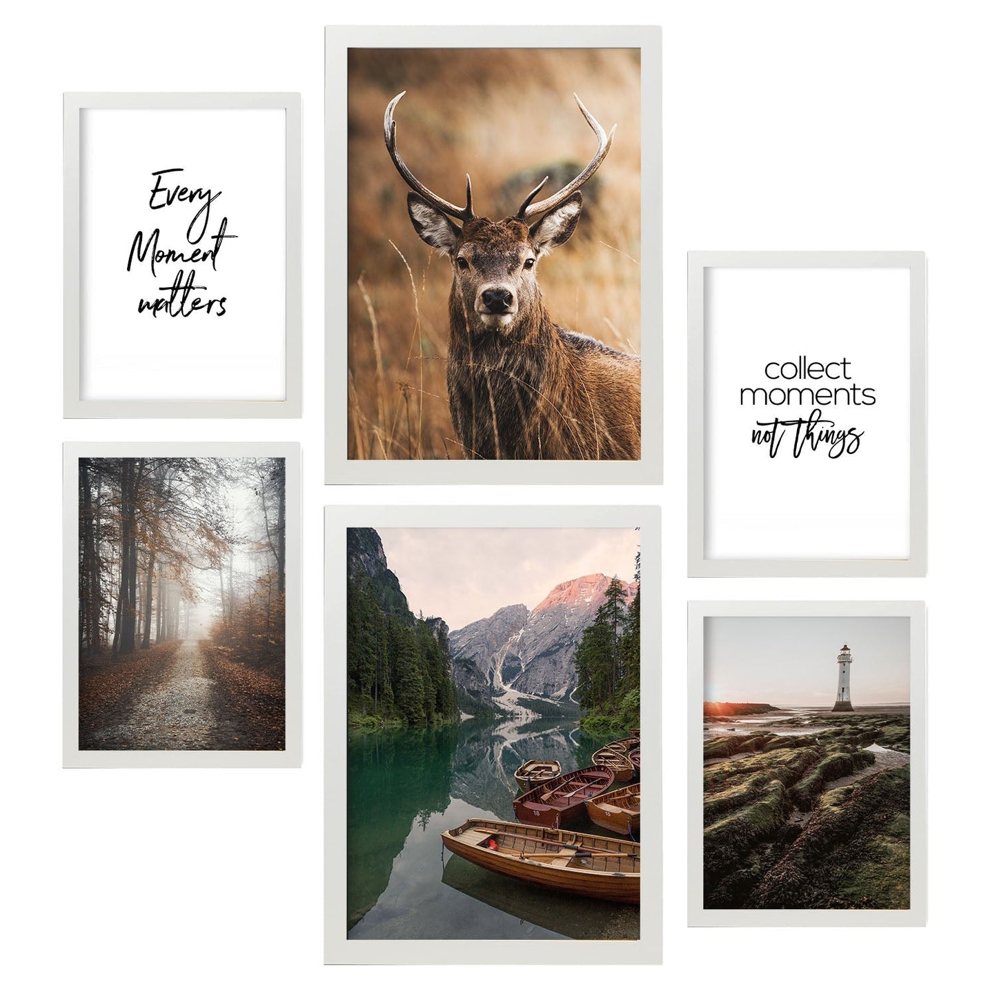 - Pack 6 Láminas Fotografía Decorativa - Cuadros para Pared con Bosque, Naturaleza y Montaña - Decoración Mural Moderna - A3 y A4.-Artwork-Nacnic-Marco Blanco-Nacnic Estudio SL