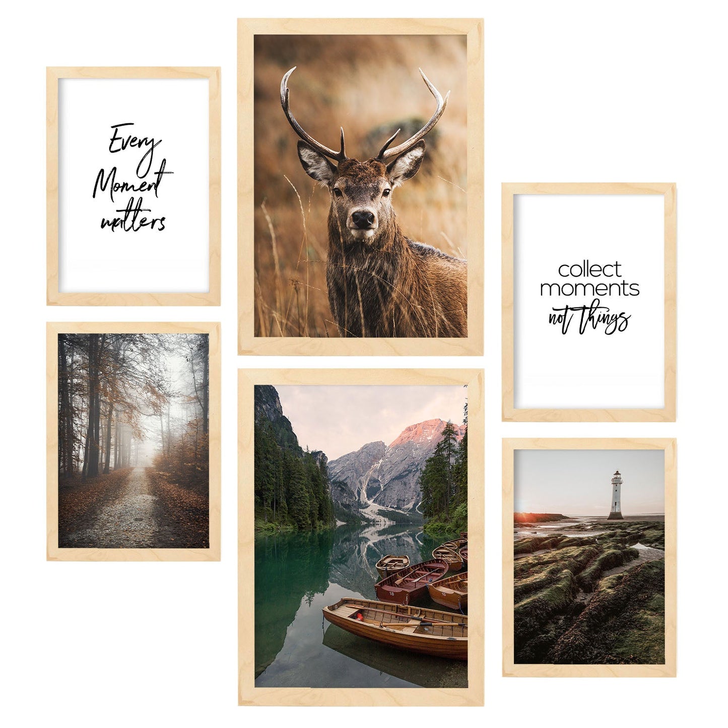 - Pack 6 Láminas Fotografía Decorativa - Cuadros para Pared con Bosque, Naturaleza y Montaña - Decoración Mural Moderna - A3 y A4.-Artwork-Nacnic-Marco Madera clara-Nacnic Estudio SL