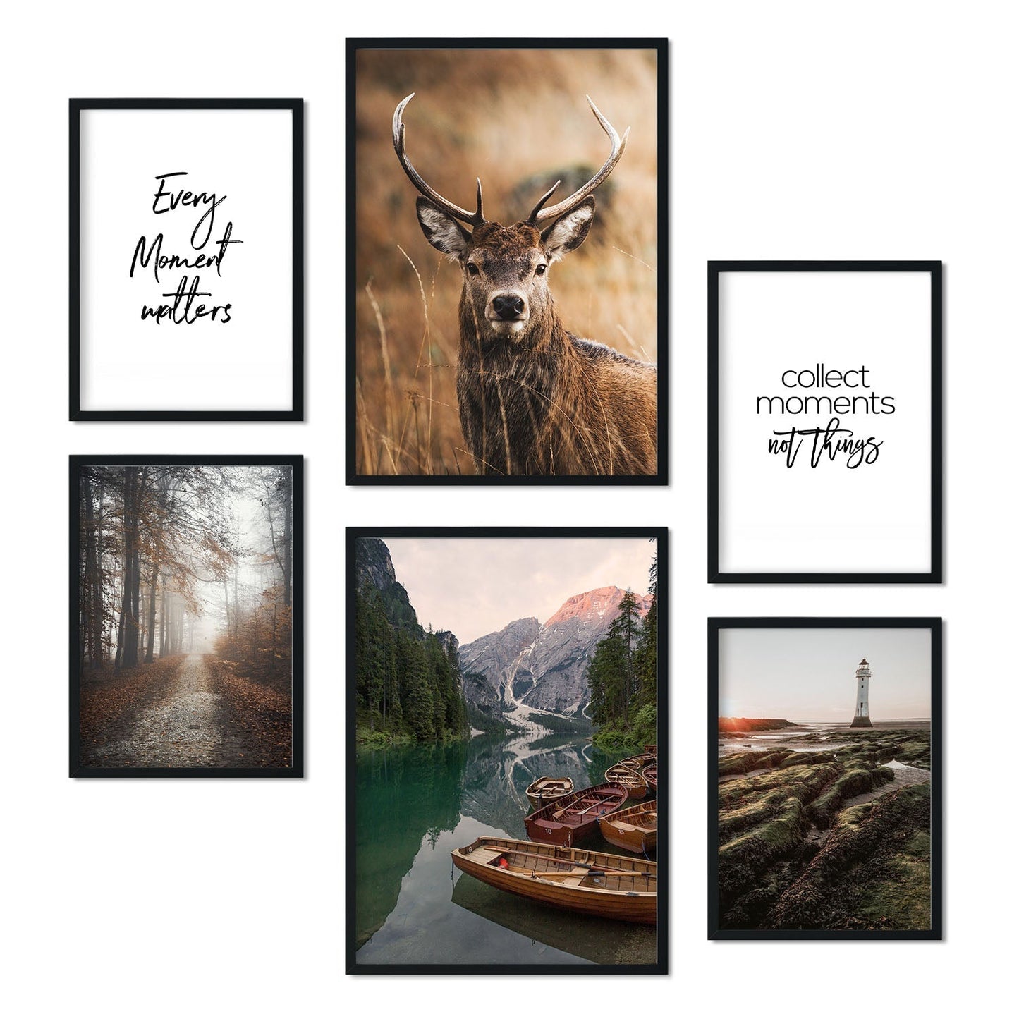 - Pack 6 Láminas Fotografía Decorativa - Cuadros para Pared con Bosque, Naturaleza y Montaña - Decoración Mural Moderna - A3 y A4.-Artwork-Nacnic-Marco Negro-Nacnic Estudio SL