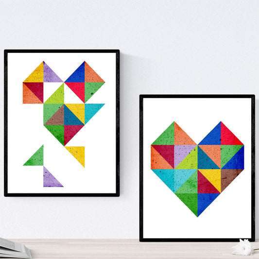 Pack de 2 láminas para enmarcar CORAZÓN. Dos posters con imágenes geométricas. Composición de CORAZÓN. Láminas estilo nordico. Tamaño-Artwork-Nacnic-Nacnic Estudio SL