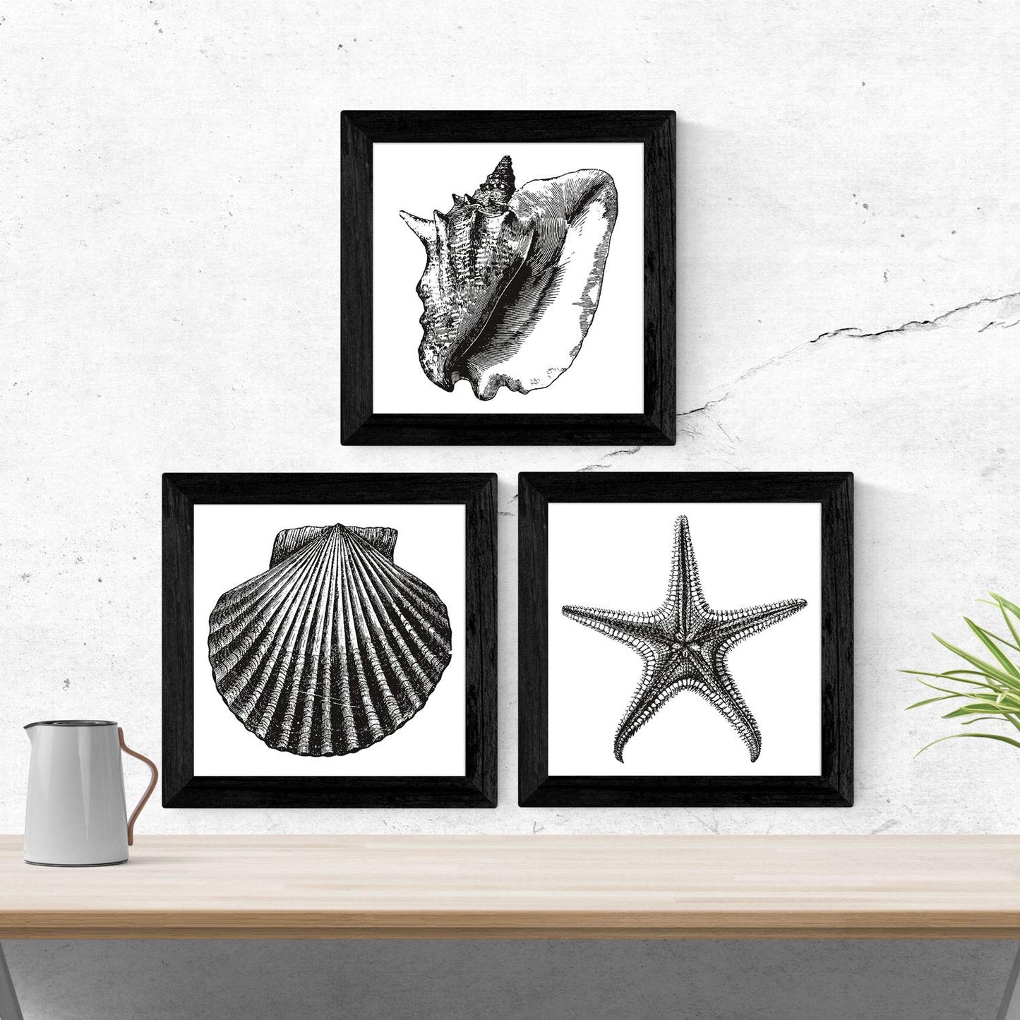 Pack de 3 láminas de Animales Marinos EN Blanco Y Negro.-Artwork-Nacnic-Nacnic Estudio SL