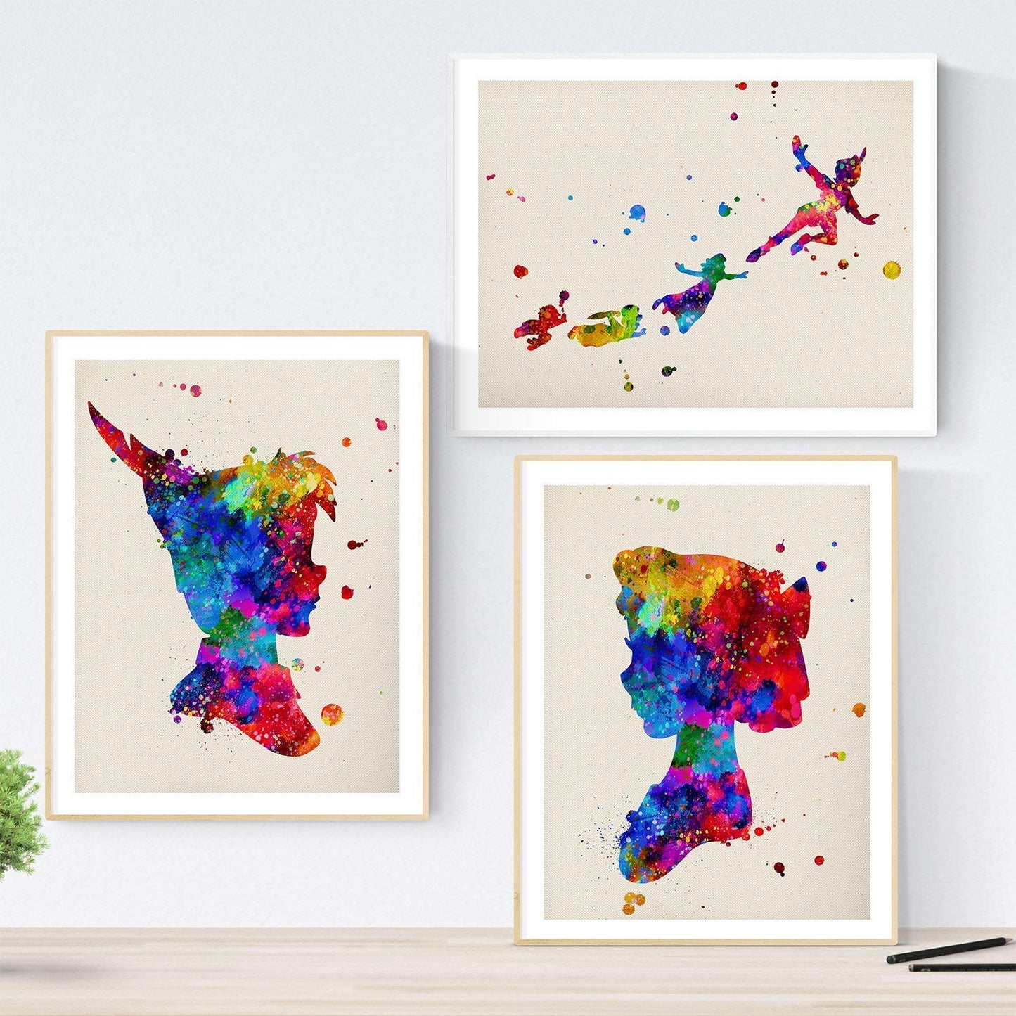 Pack de 3 láminas en estilo acuarela. Carteles con imágenes de Peter Pan, Campanilla y sus amigos. Decoración infantil..-Artwork-Nacnic-Nacnic Estudio SL