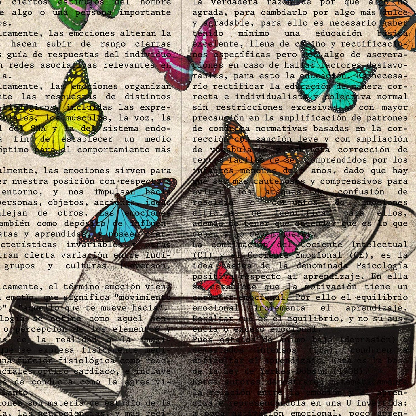 Pack de Cuatro láminas Vintage Piano, Arpa, Violin Y Saxon con definiciones música, emociones, comunicacion, Placer. 250 Gr-Artwork-Nacnic-Nacnic Estudio SL