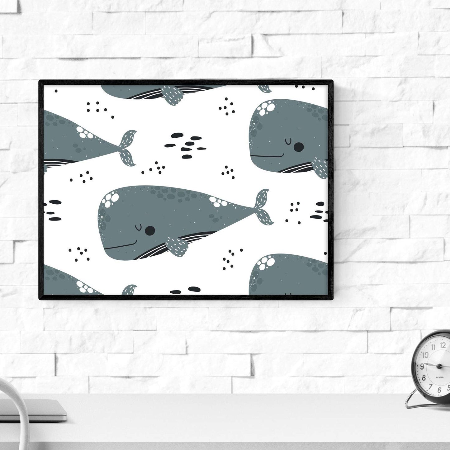 Pack de cuatro posters con ilustraciones de ballenas. Láminas con imágenes infantiles de ballenas. Ballenas rosa gris naranja.-Artwork-Nacnic-Nacnic Estudio SL