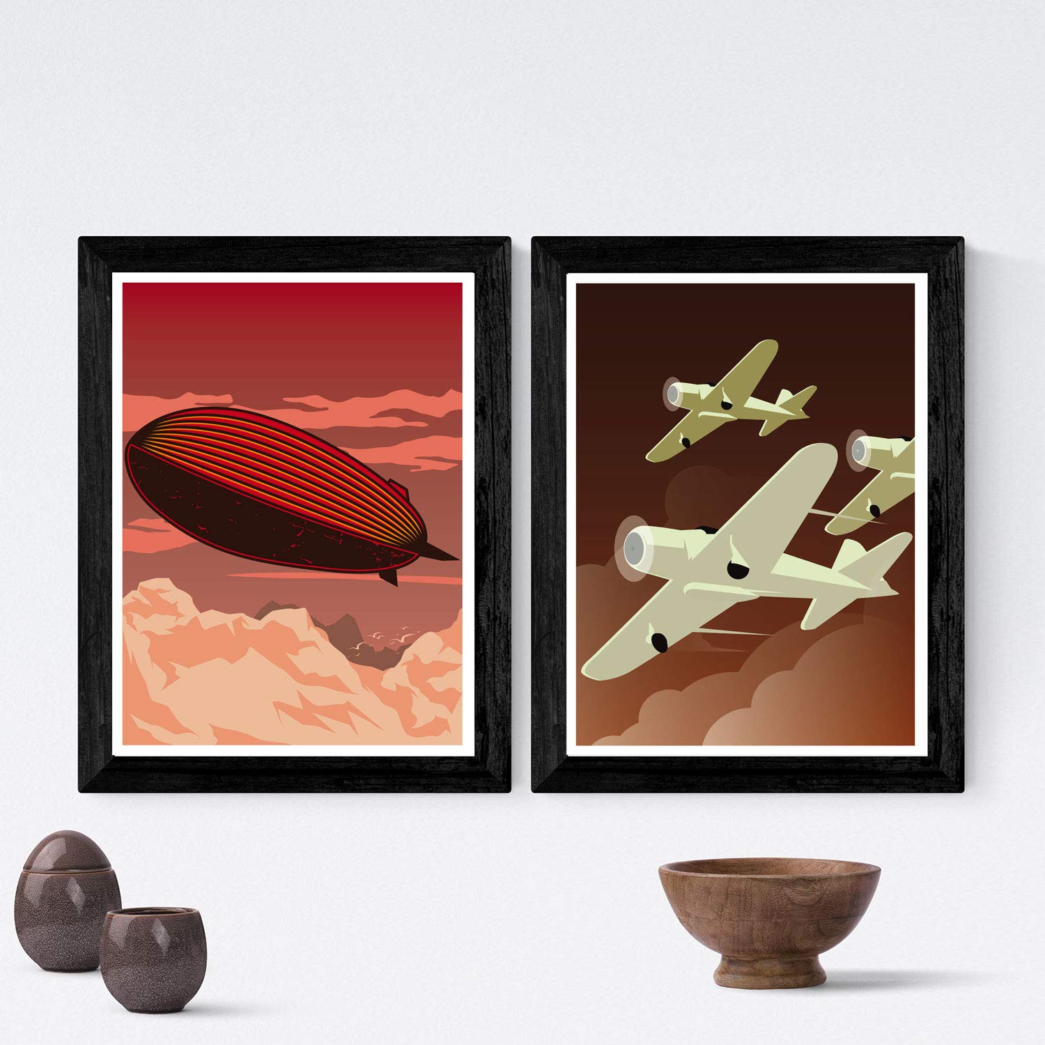 Pack de Dos láminas Aviones Y Zepelin.-Artwork-Nacnic-Nacnic Estudio SL