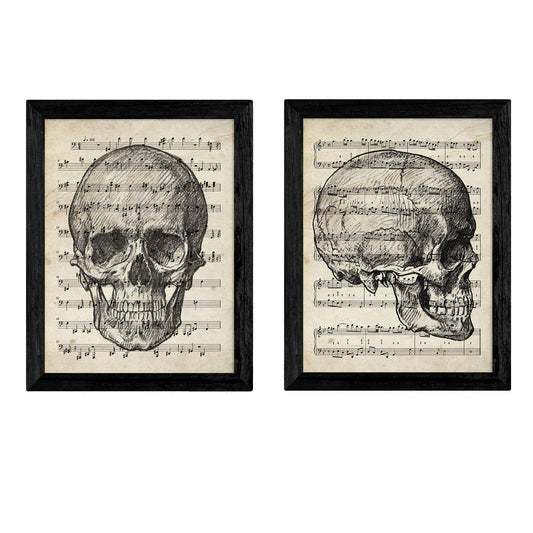 Pack de Dos láminas Vintage (Vintage Calaveras con partitura, A4).-Artwork-Nacnic-Nacnic Estudio SL