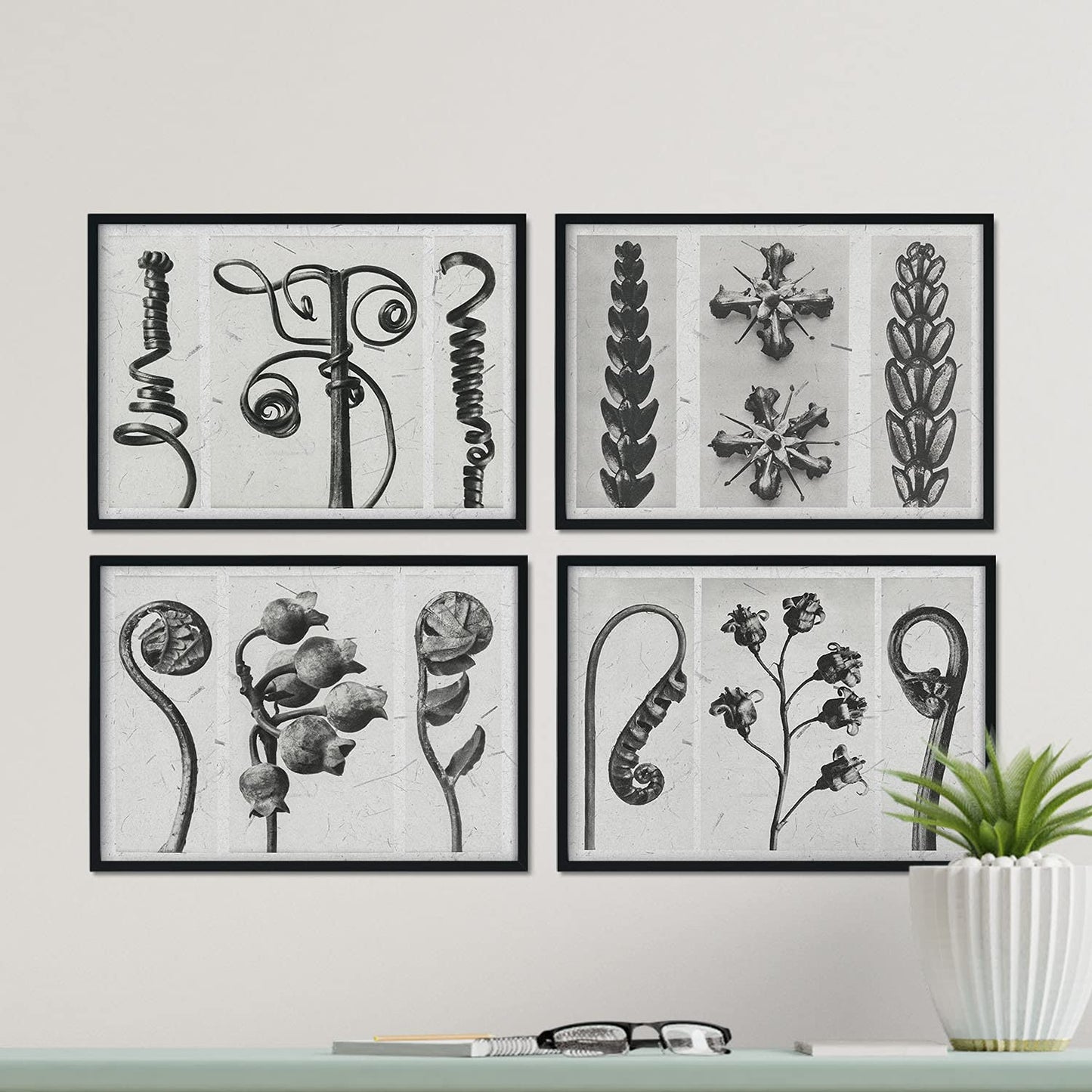 Pack de láminas Rizos. Pósters con ilustraciones de flores y plantas en tonos grises.-Artwork-Nacnic-Nacnic Estudio SL