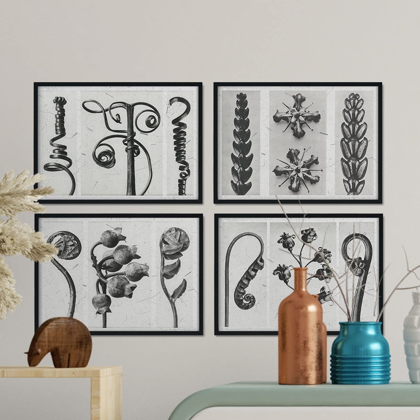 Pack de láminas Rizos. Pósters con ilustraciones de flores y plantas en tonos grises.-Artwork-Nacnic-Nacnic Estudio SL