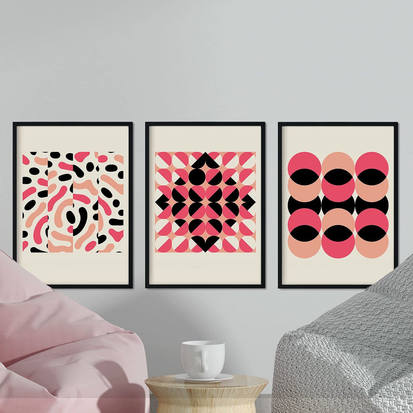 Pack de láminas Set rosa 1. Pósters con ilustraciones abstractas en estilo geométrico. Tonos rosados y pastel.-Artwork-Nacnic-Nacnic Estudio SL