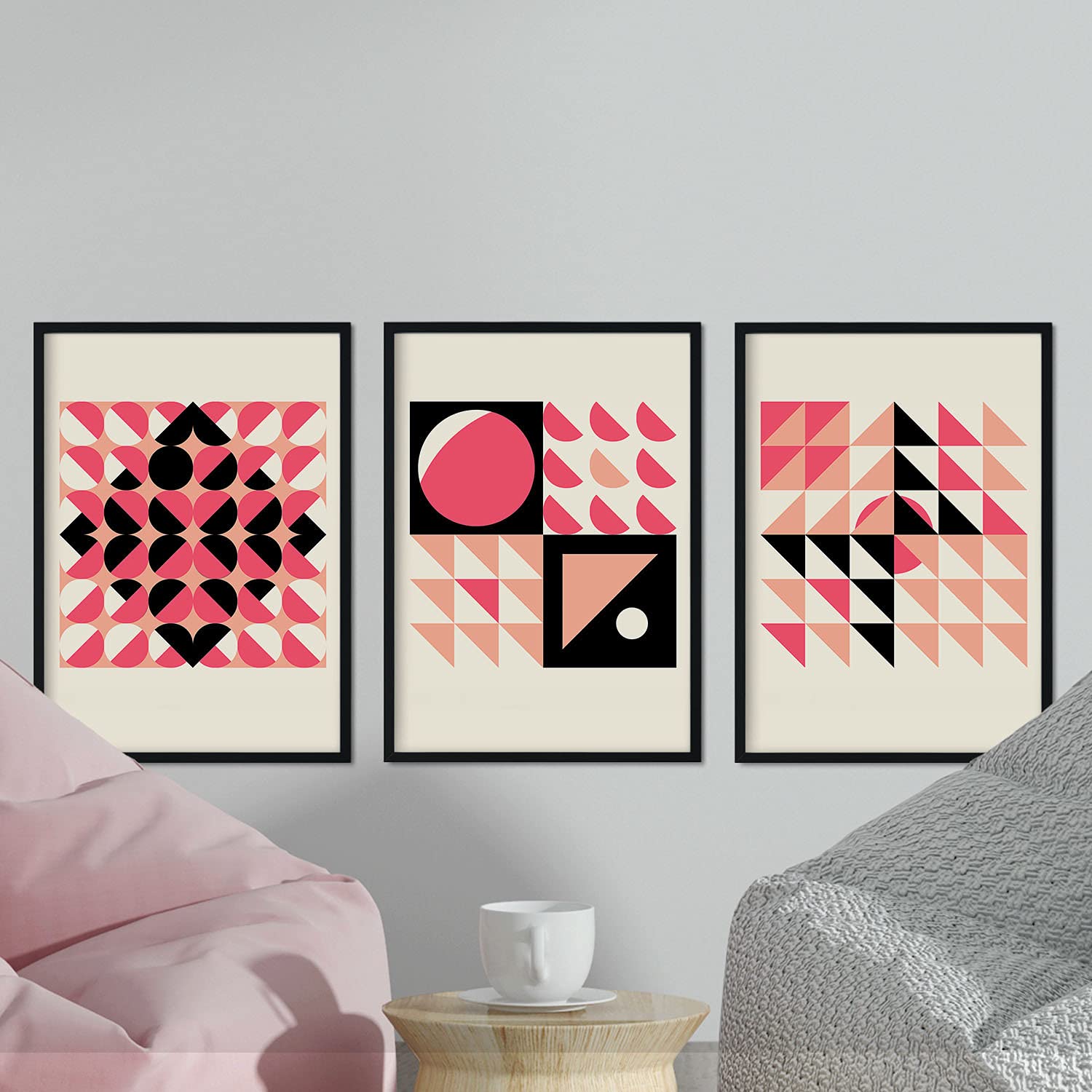 Pack de láminas Set rosa 3. Pósters con ilustraciones abstractas en estilo geométrico. Tonos rosados y pastel.-Artwork-Nacnic-Nacnic Estudio SL
