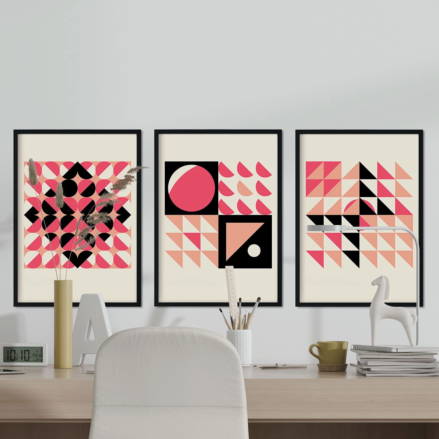 Pack de láminas Set rosa 3. Pósters con ilustraciones abstractas en estilo geométrico. Tonos rosados y pastel.-Artwork-Nacnic-Nacnic Estudio SL