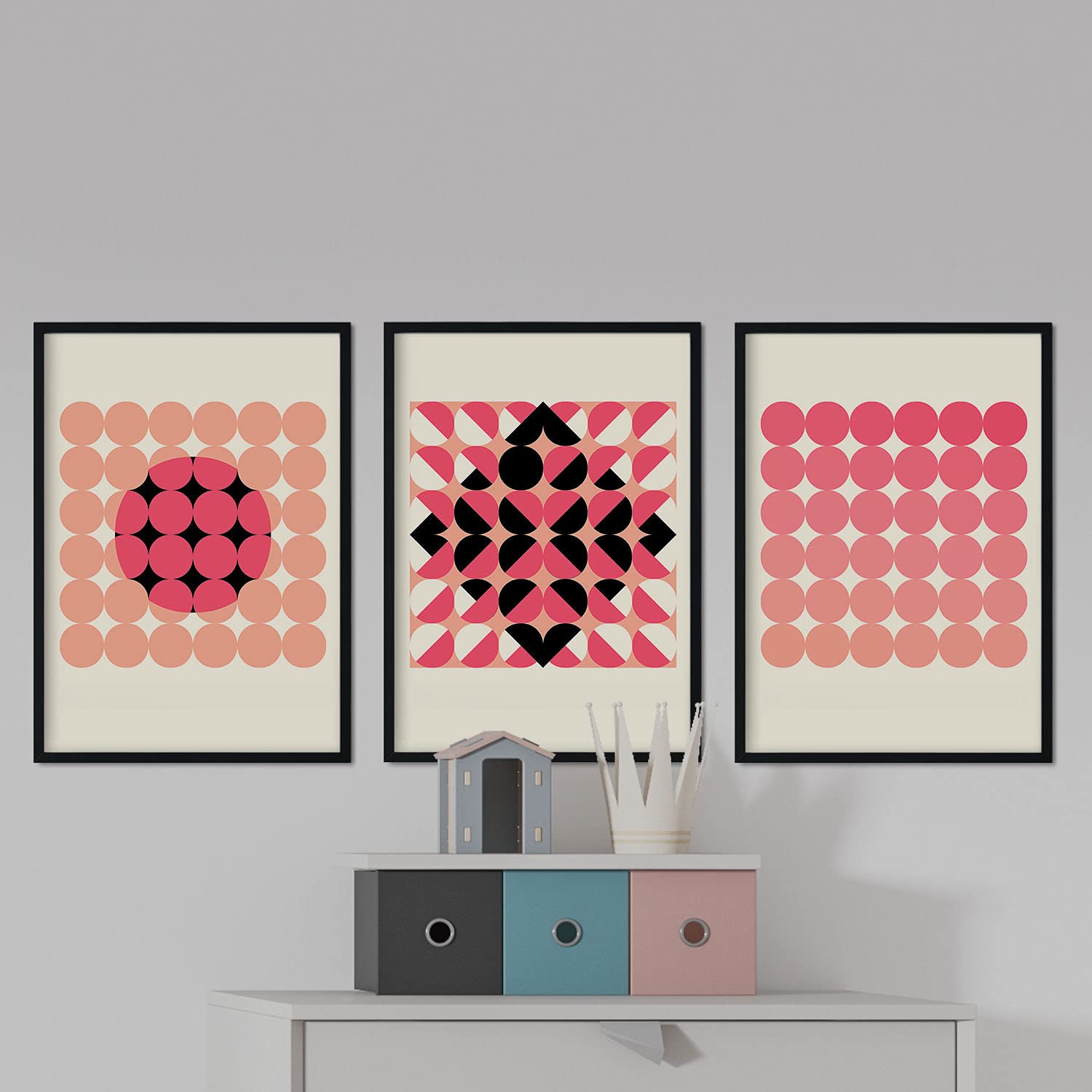 Pack de láminas Set rosa 4. Pósters con ilustraciones abstractas en estilo geométrico. Tonos rosados y pastel.-Artwork-Nacnic-Nacnic Estudio SL