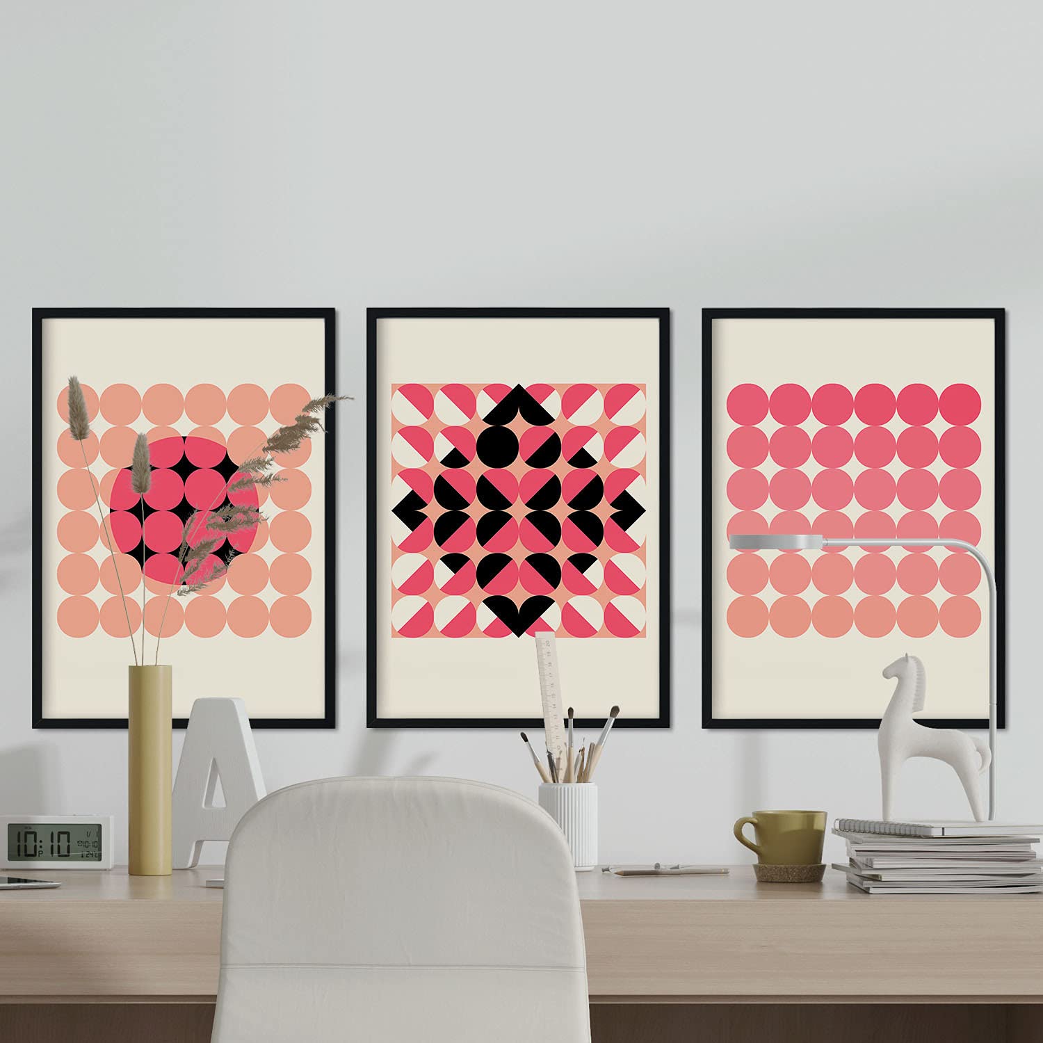 Pack de láminas Set rosa 4. Pósters con ilustraciones abstractas en estilo geométrico. Tonos rosados y pastel.-Artwork-Nacnic-Nacnic Estudio SL