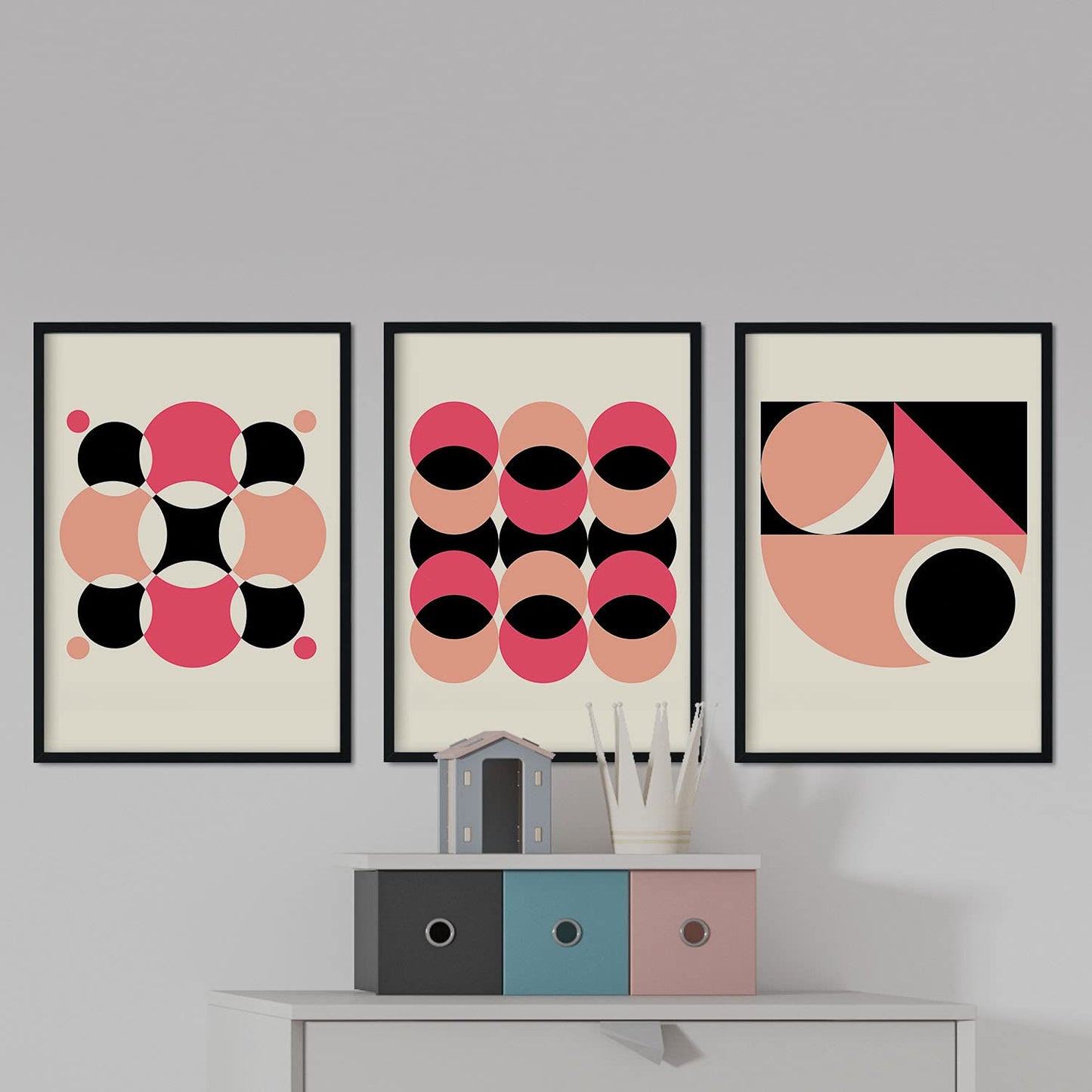 Pack de láminas Set rosa 5. Pósters con ilustraciones abstractas en estilo geométrico. Tonos rosados y pastel.-Artwork-Nacnic-Nacnic Estudio SL