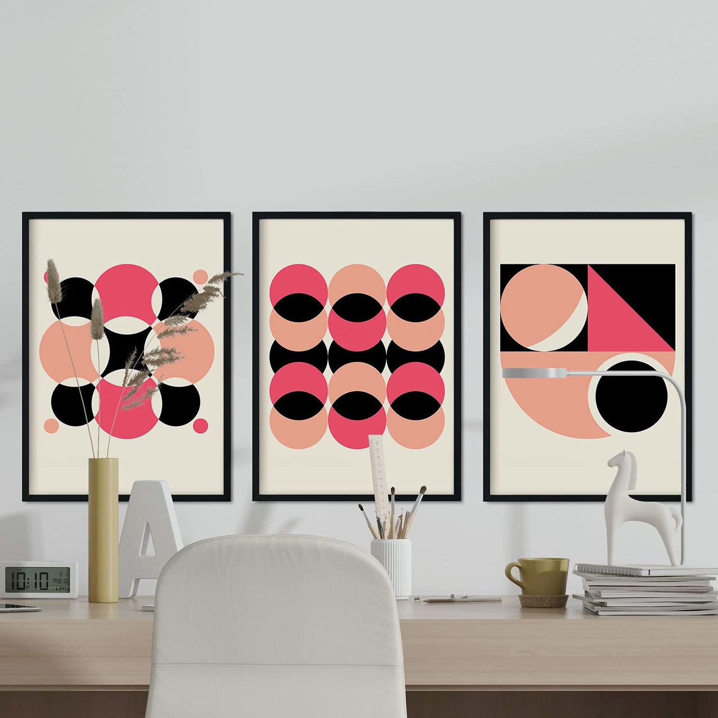 Pack de láminas Set rosa 5. Pósters con ilustraciones abstractas en estilo geométrico. Tonos rosados y pastel.-Artwork-Nacnic-Nacnic Estudio SL