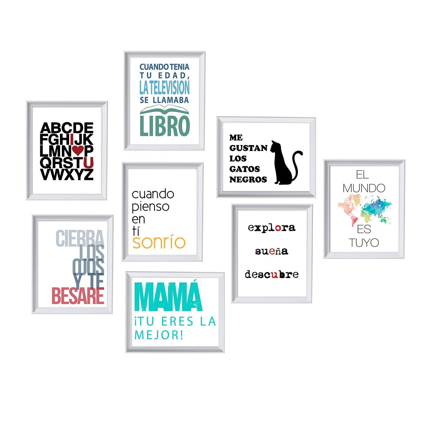 Pack de Ocho láminas Feliz. Posters con imágenes y Mensajes alegres. Alta Calidad-Artwork-Nacnic-Nacnic Estudio SL