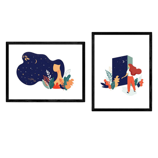 Pack de posters con ilustracion de mujeres en la noche. Mujer con estrellas.-Artwork-Nacnic-Nacnic Estudio SL