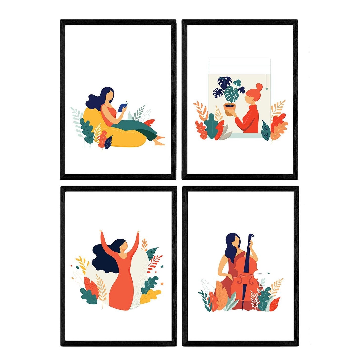 Pack de posters con ilustraciones de mujeres de cada dia. Mujer plantas, mujer con violonchelo.-Artwork-Nacnic-Nacnic Estudio SL