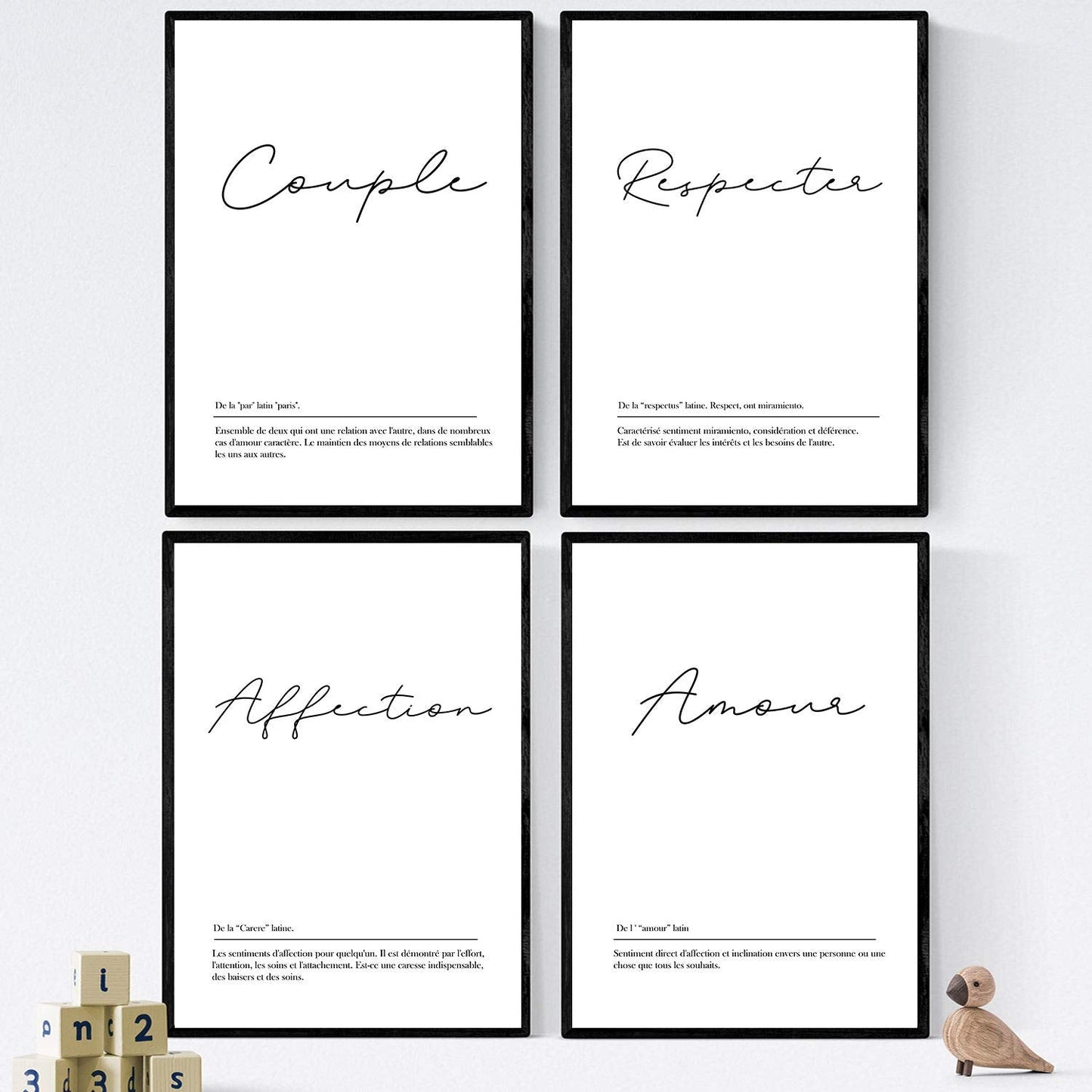 Pack de posters con palabras en frances. Set de láminas Pareja con definición y fondo blanco.-Artwork-Nacnic-Nacnic Estudio SL