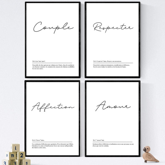 Pack de posters con palabras en frances. Set de láminas Pareja con definición y fondo blanco.-Artwork-Nacnic-Nacnic Estudio SL