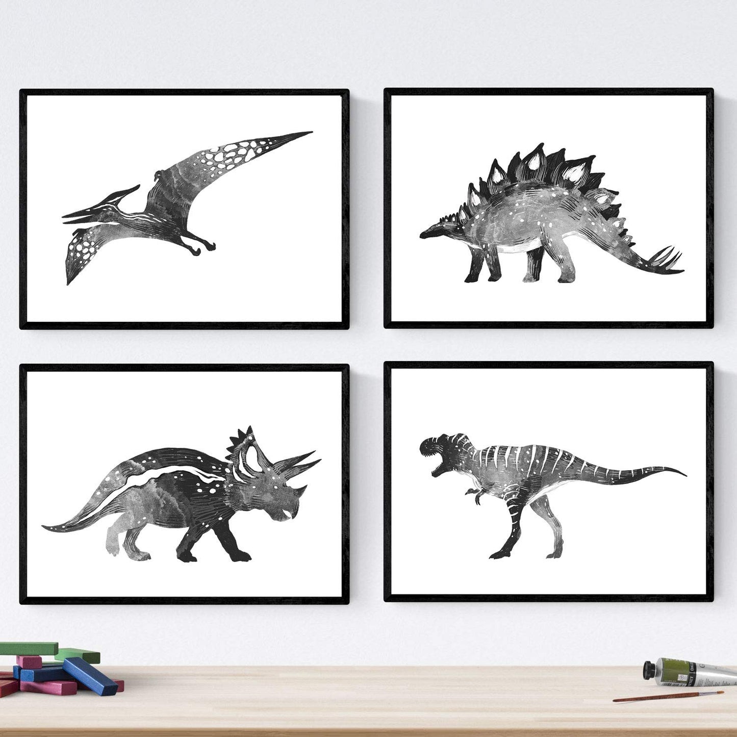 Pack de posters de Dinosaurios blanco y negro. Láminas de dinosaurios para niños.-Artwork-Nacnic-Nacnic Estudio SL