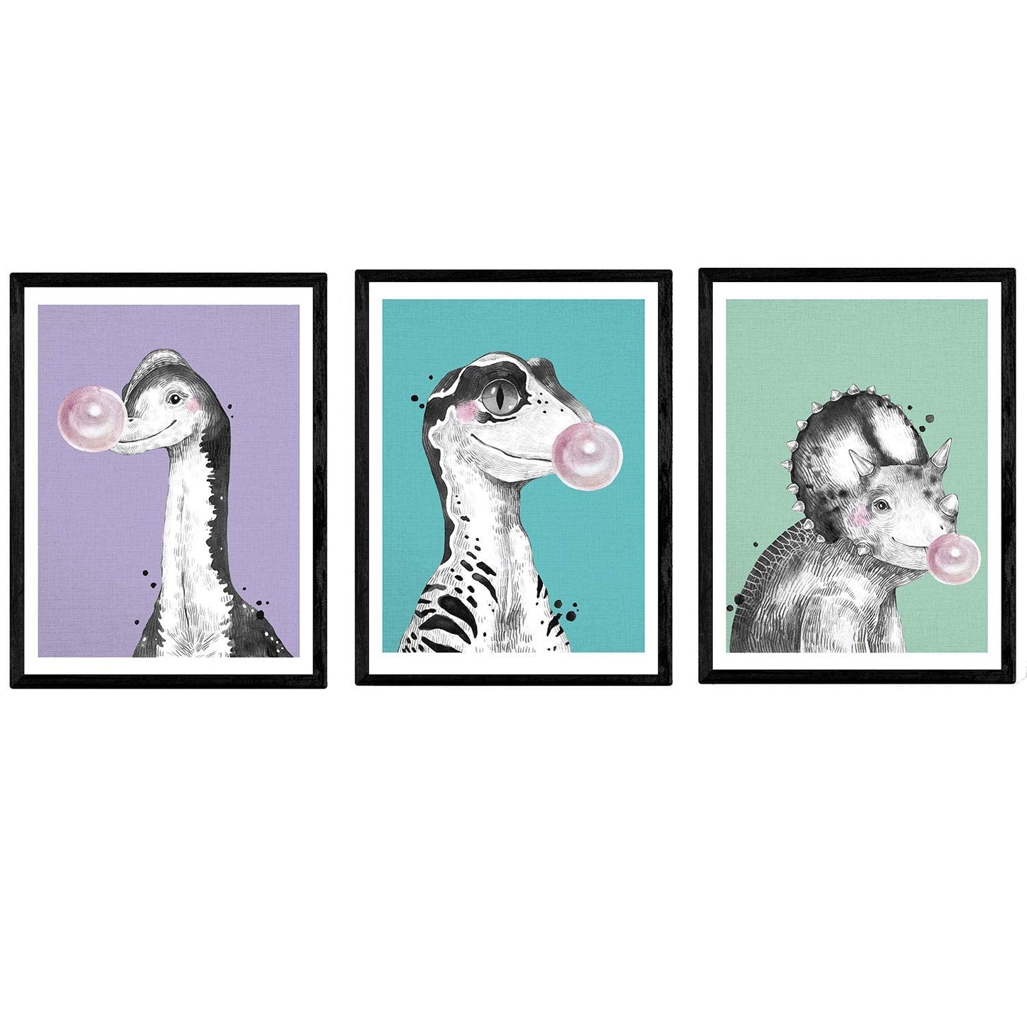 Pack de posters de Dinosaurios con chicle. Láminas de dinosaurios para niños.-Artwork-Nacnic-Nacnic Estudio SL