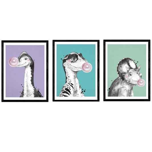 Pack de posters de Dinosaurios con chicle. Láminas de dinosaurios para niños.-Artwork-Nacnic-Nacnic Estudio SL