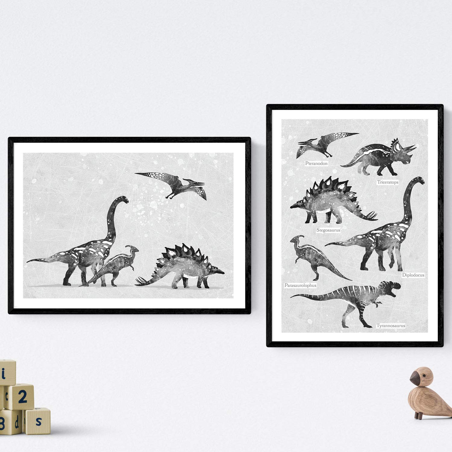 Pack de posters de Dinosaurios tonos grises. Láminas de dinosaurios para niños.-Artwork-Nacnic-Nacnic Estudio SL