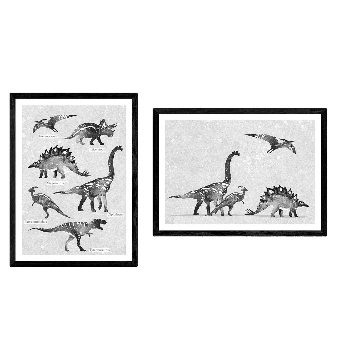 Pack de posters de Dinosaurios tonos grises. Láminas de dinosaurios para niños.-Artwork-Nacnic-Nacnic Estudio SL