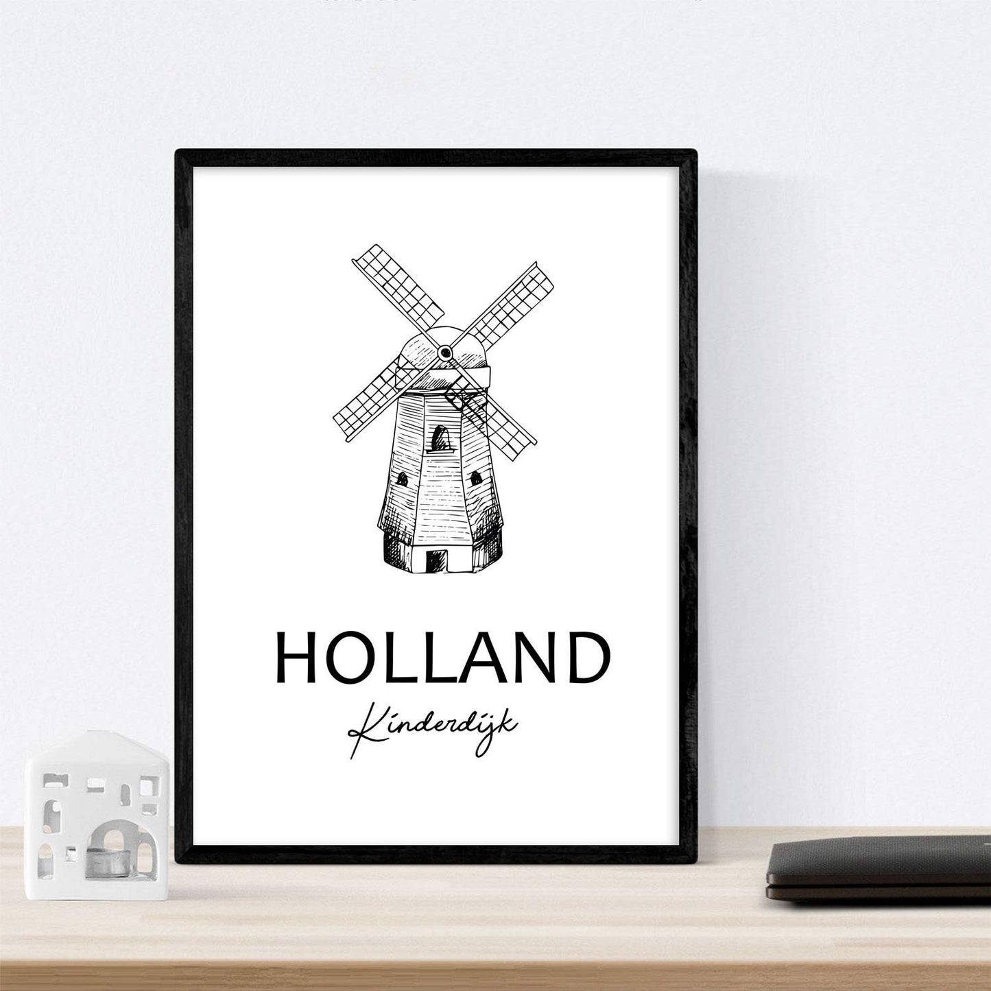 Pack de posters de paises y monumentos. Mapa cuidad Amsterdam, monumento Kinderdijk y mapa Holanda.-Artwork-Nacnic-Nacnic Estudio SL