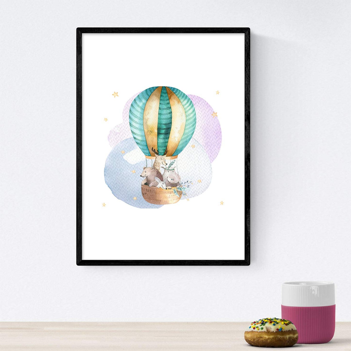 Pack de Tres láminas con Ilustraciones de Animales. Ciervo camaleon y Globo.-Artwork-Nacnic-Nacnic Estudio SL
