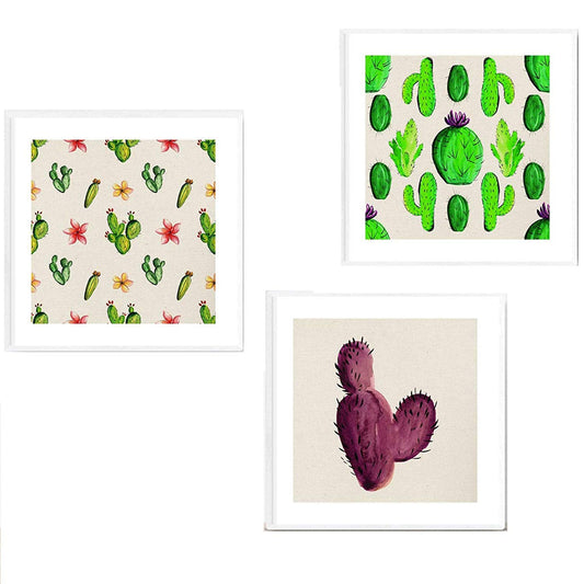 PACK de tres láminas de cactus. Posters cuadrados con imágenes estampadas. Dale un toque verde a tu hogar. Láminas de cactus para enmarcar.-Artwork-Nacnic-Nacnic Estudio SL