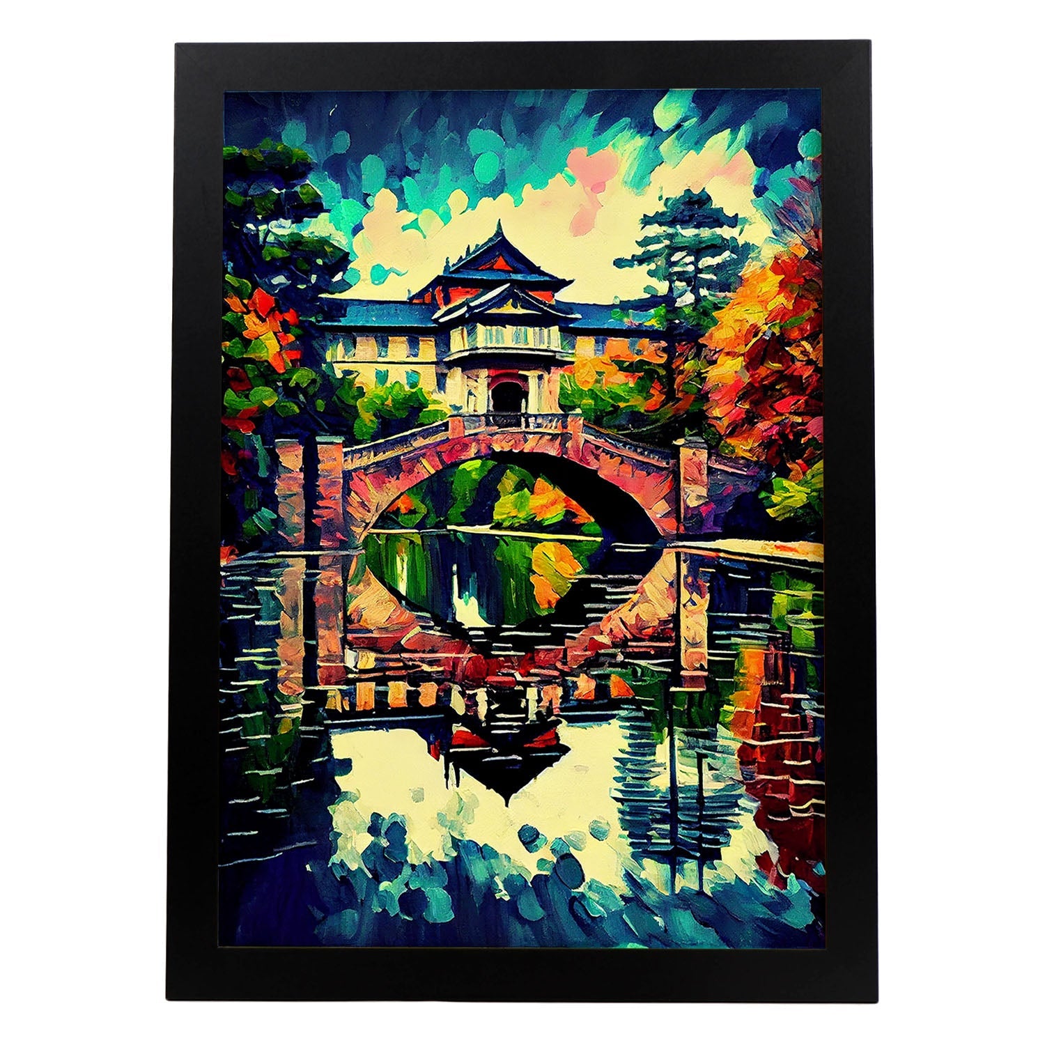 Palacio imperial nacnico Tokio Japón Pintura al óleo de pincel. Estampados de arte de pared estético para el diseño de dormitorio o sala de estar.-Artwork-Nacnic-Nacnic Estudio SL