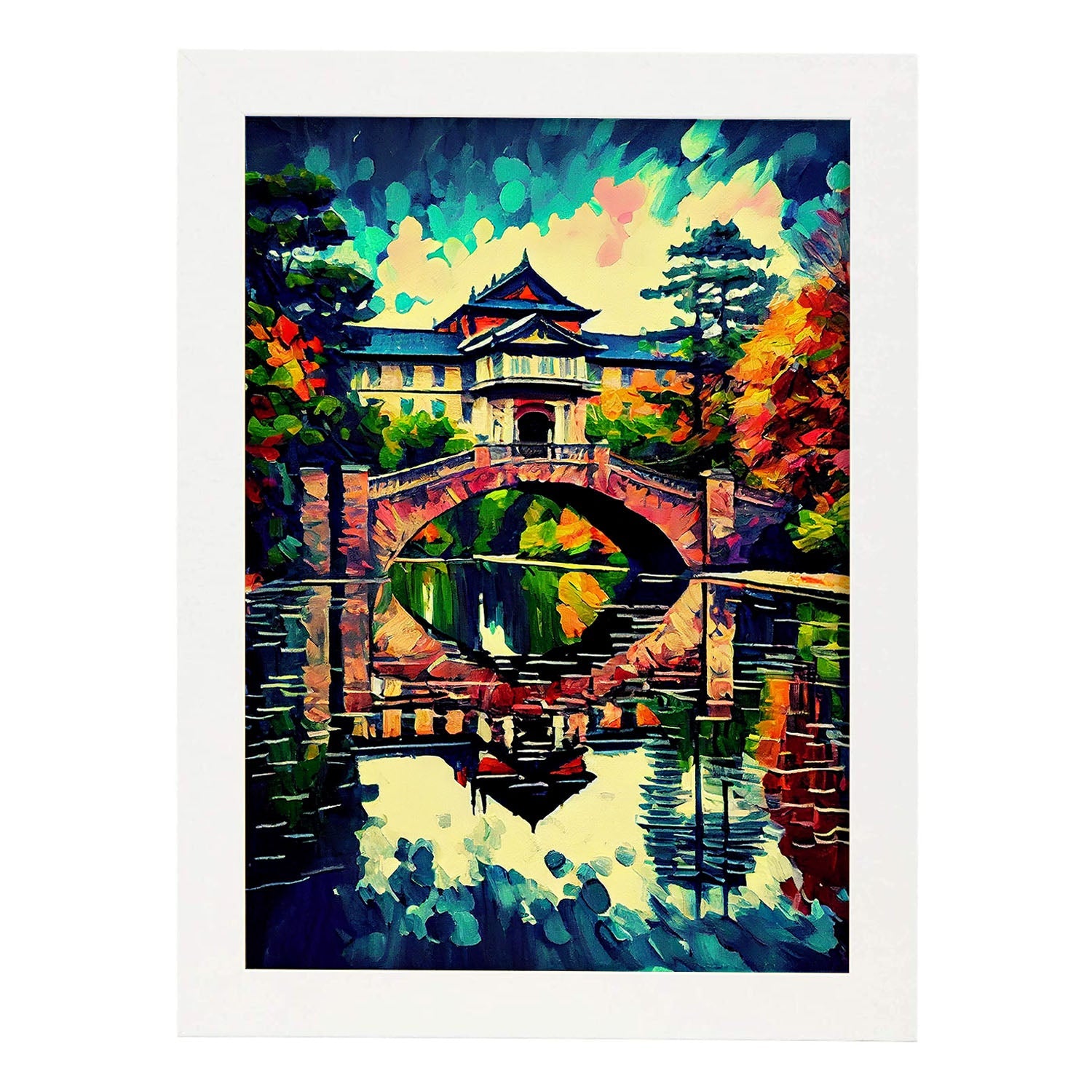 Palacio imperial nacnico Tokio Japón Pintura al óleo de pincel. Estampados de arte de pared estético para el diseño de dormitorio o sala de estar.-Artwork-Nacnic-Nacnic Estudio SL