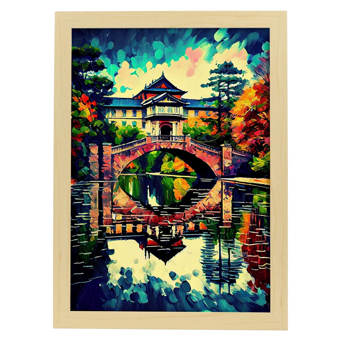 Palacio imperial nacnico Tokio Japón Pintura al óleo de pincel. Estampados de arte de pared estético para el diseño de dormitorio o sala de estar.-Artwork-Nacnic-Nacnic Estudio SL