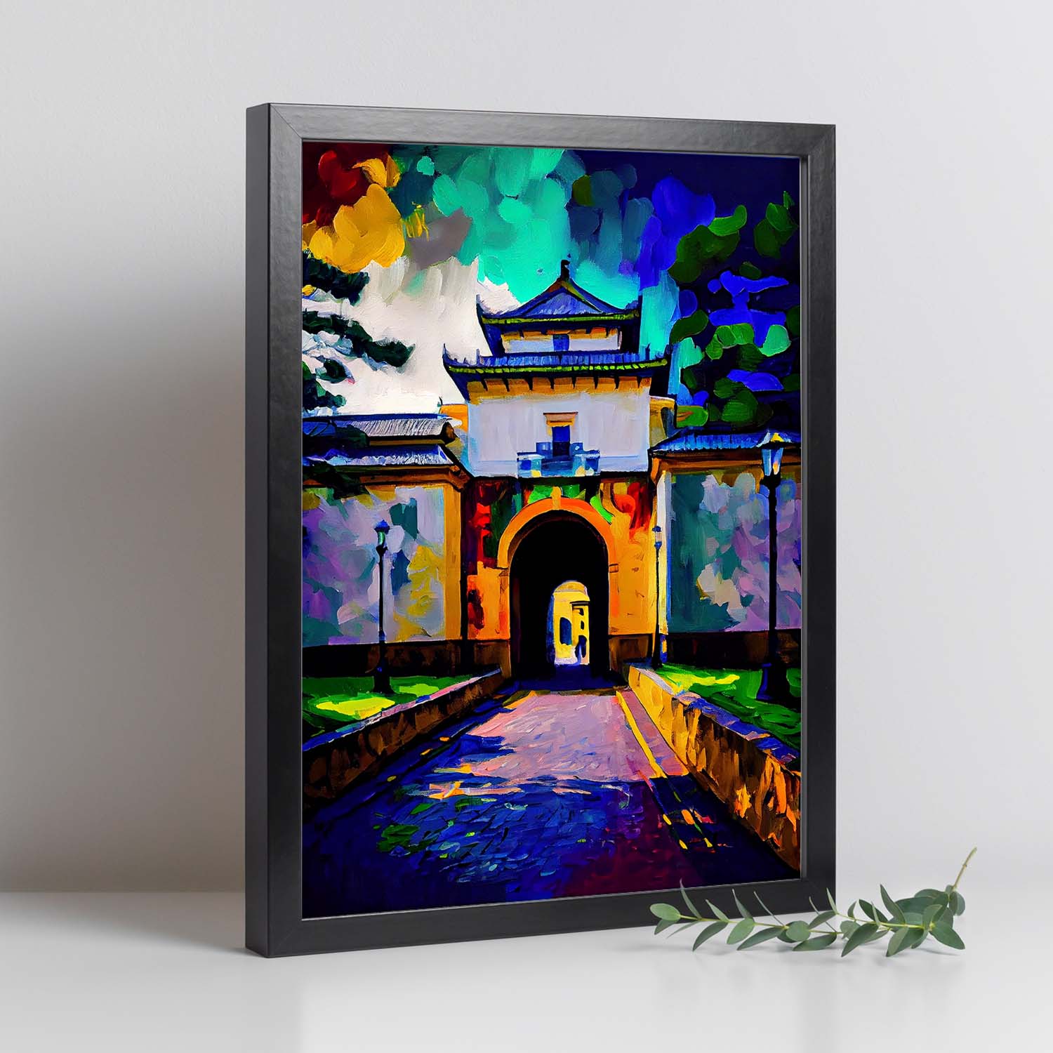 Palacio imperial nacnico Tokio Japón Pintura al óleo de pincel. Estampados de arte de pared estético para el diseño de dormitorio o sala de estar.-Artwork-Nacnic-Nacnic Estudio SL