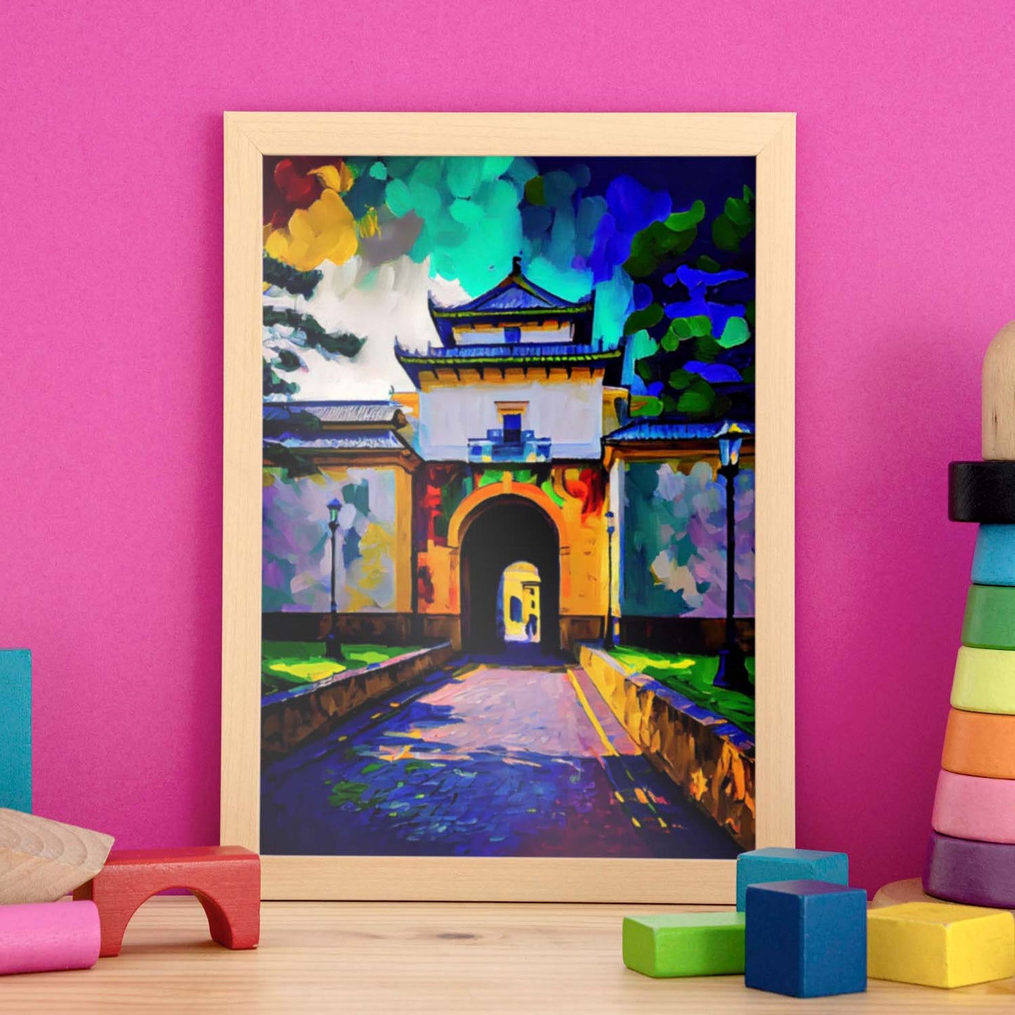 Palacio imperial nacnico Tokio Japón Pintura al óleo de pincel. Estampados de arte de pared estético para el diseño de dormitorio o sala de estar.-Artwork-Nacnic-Nacnic Estudio SL